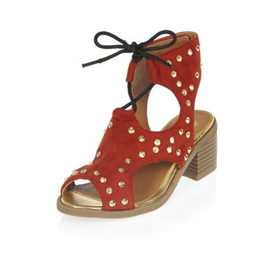 Girls red ghillie studded shoes